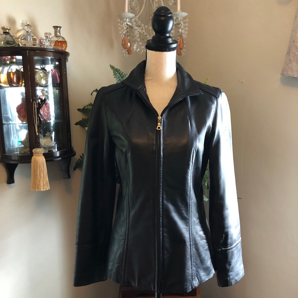 Nine West black leather zip jacket